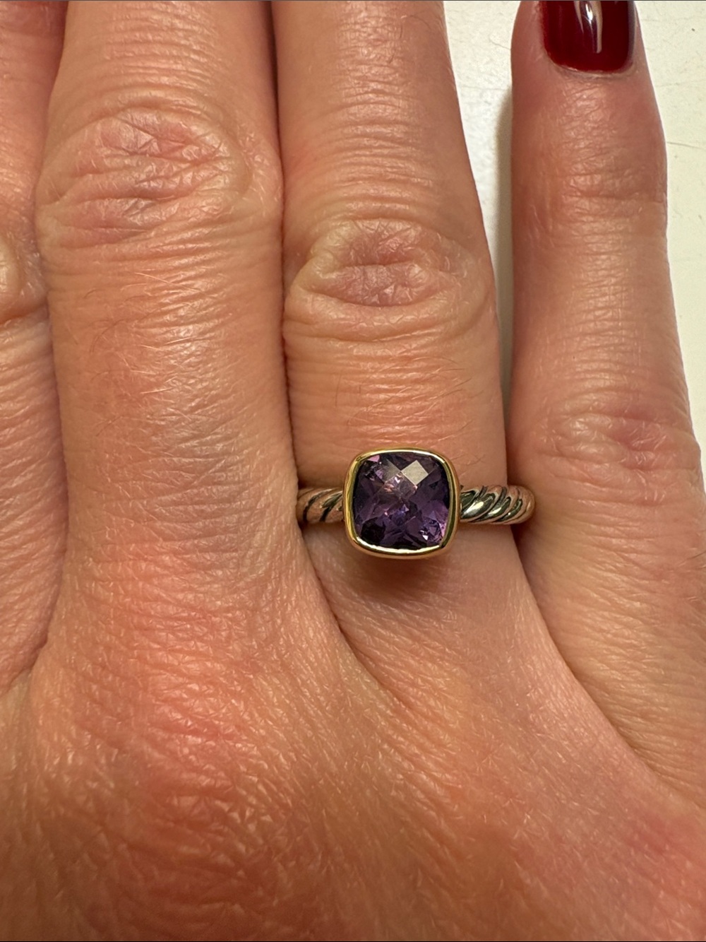David Yurman DY MERCER® COLOR CABLE RING-AMETHYST-Sterling Silver/14K yellowgold